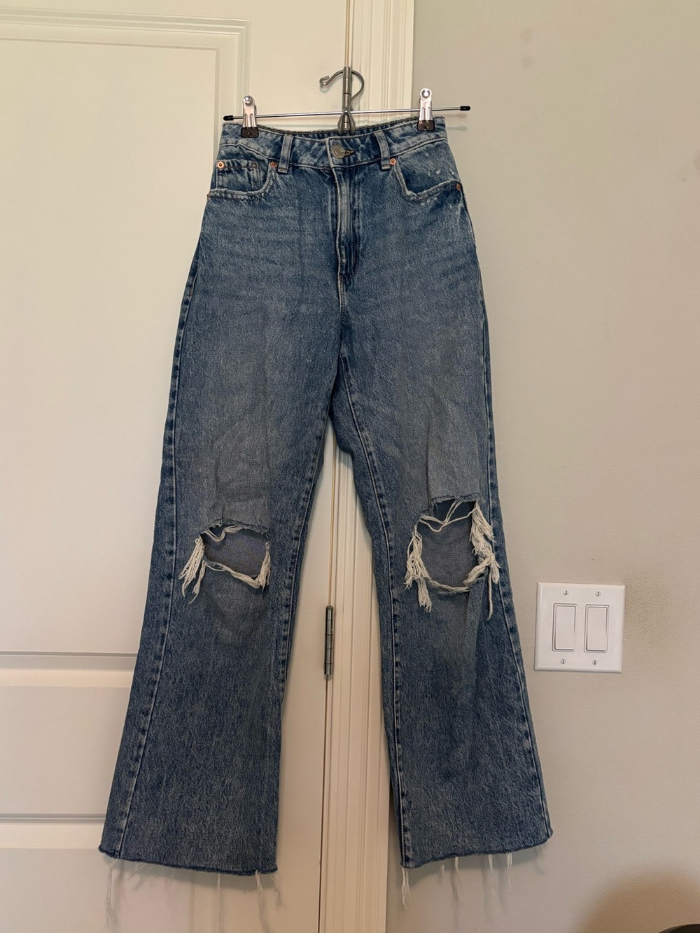 Garage Distressed Blue Flare Jeans